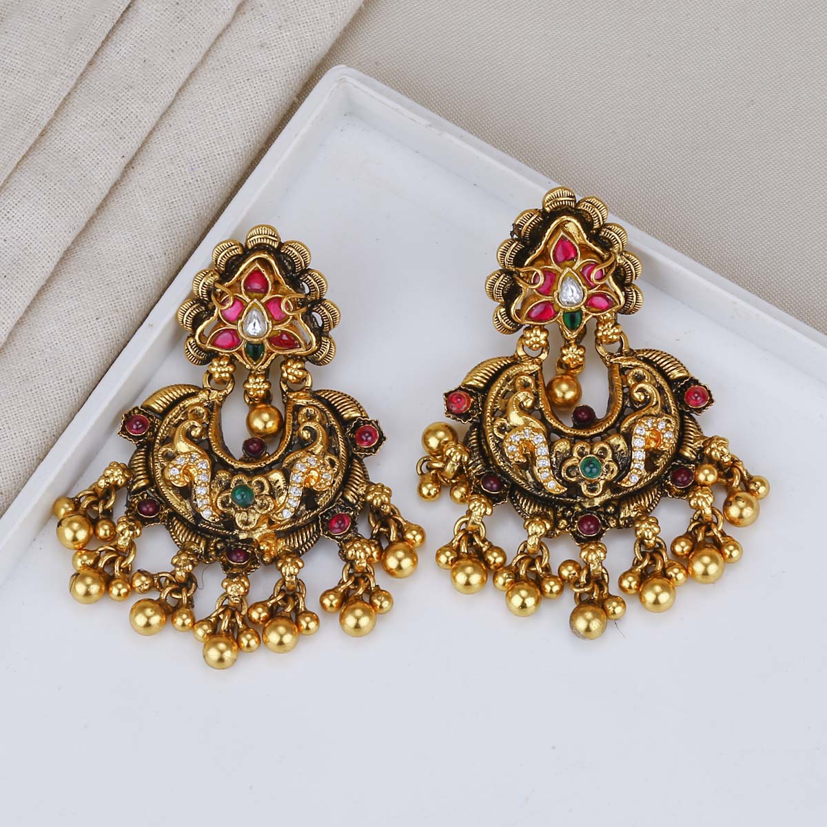 Shop Gold Chandeliers Temple Earrings Online at Best Price | Cbazaar